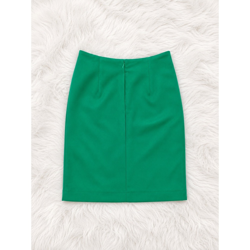 Emerald Green High Waisted Pencil Skirt Size 4 Gold Button Chic Preppy Office - Picture 2 of 3